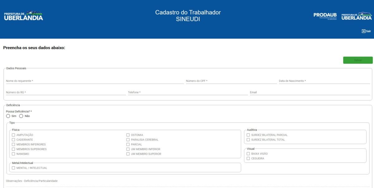 Sine Uberlândia oferece plataforma online de cadastro